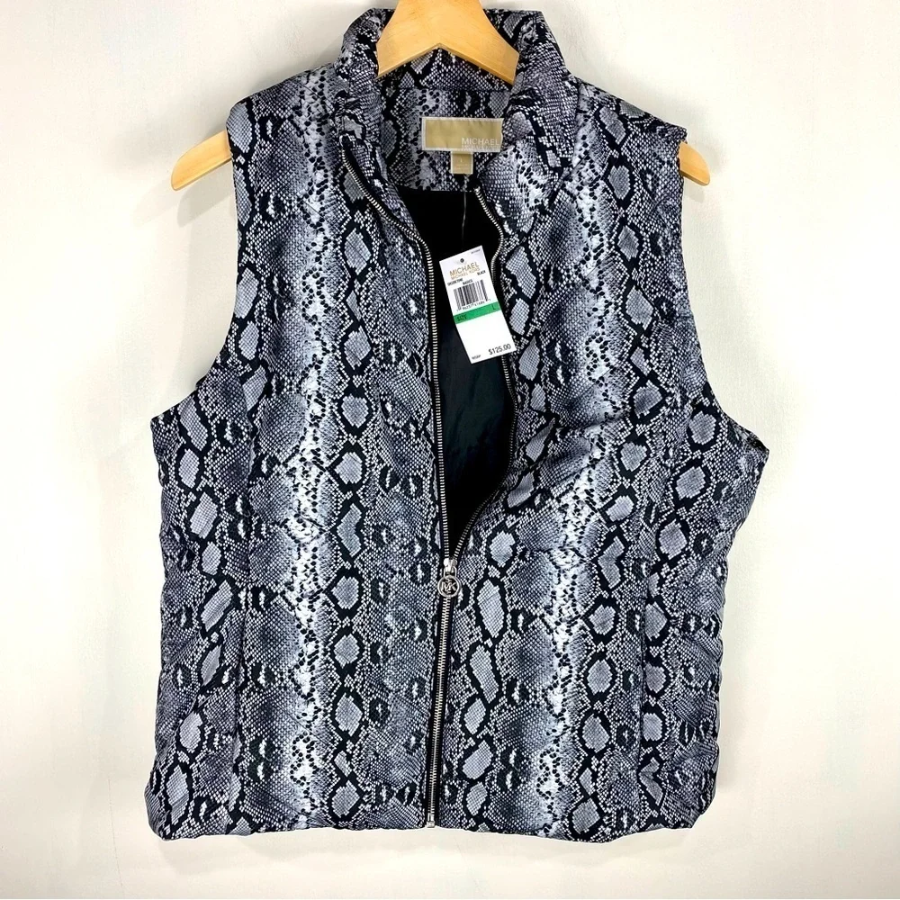 Michael Kors Snake Print Full Zip Up‎ Winter Puffer Vest Jacket Size Large (NWT)